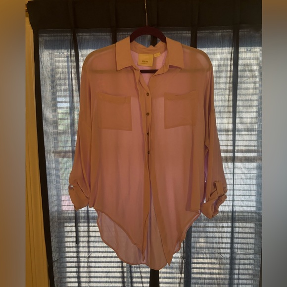 Anthropologie Maeve Boho Top Long Sleeve Blouse Button Down Shirt Lavender M - Picture 2 of 14